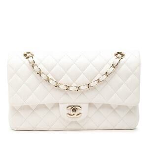 Chanel Coco Mark Caviar Skin Matelasse 25 Double Flap Chain Shoulder Bag White